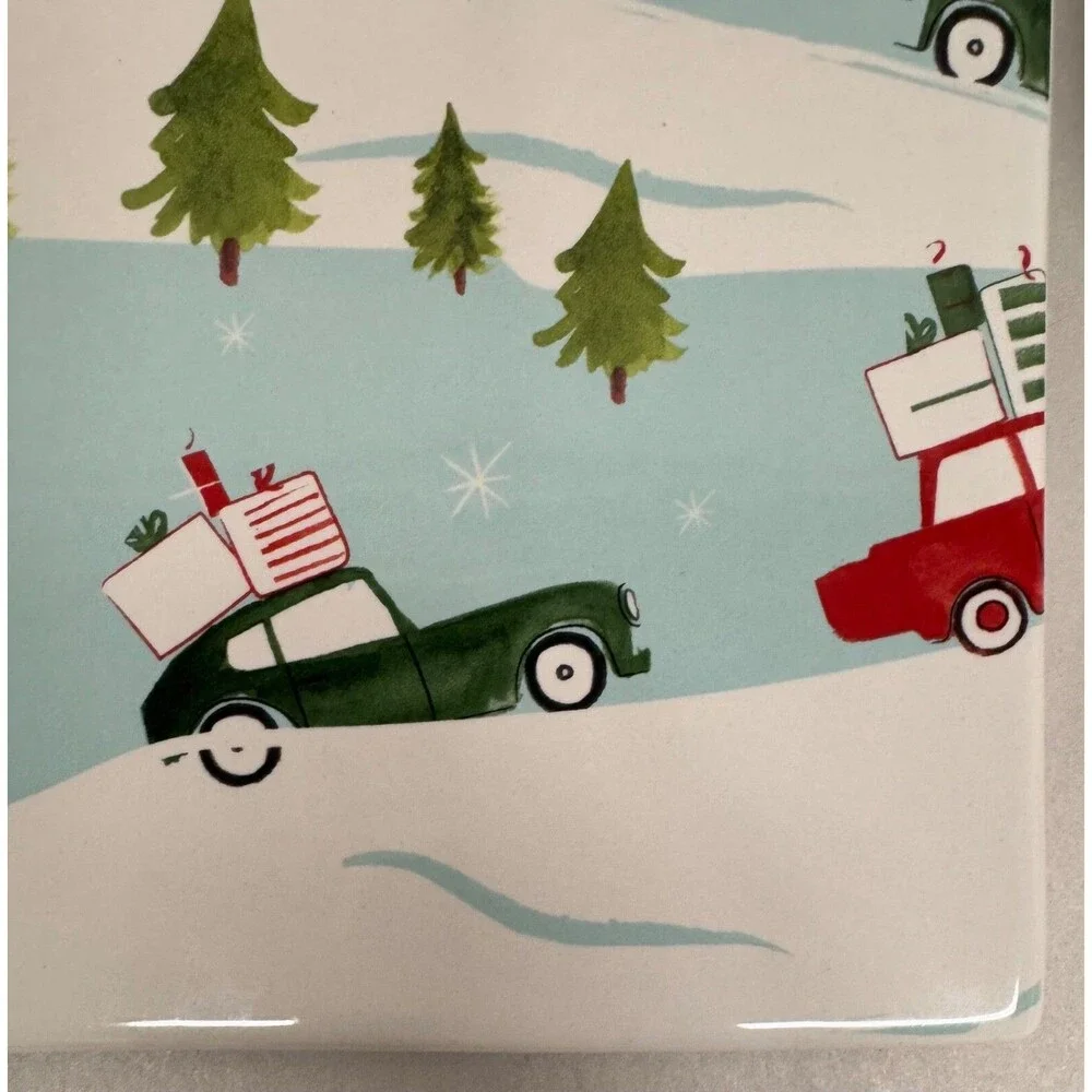 Crate and Barrel Christmas Kitchen Retro Cars Christmas Trees Trivet Spoon Rest